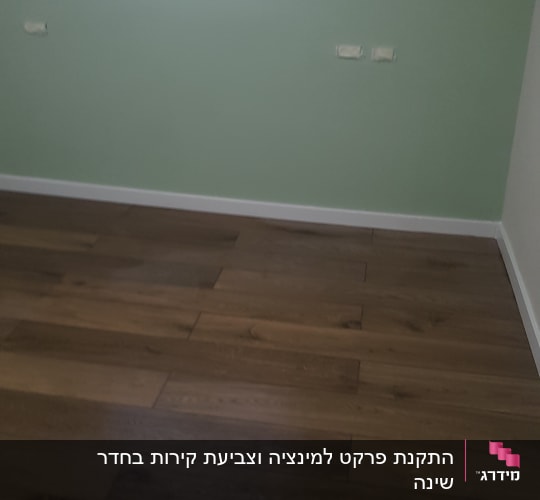 רצפת עץ חדשה וקיר צבוע בירוק